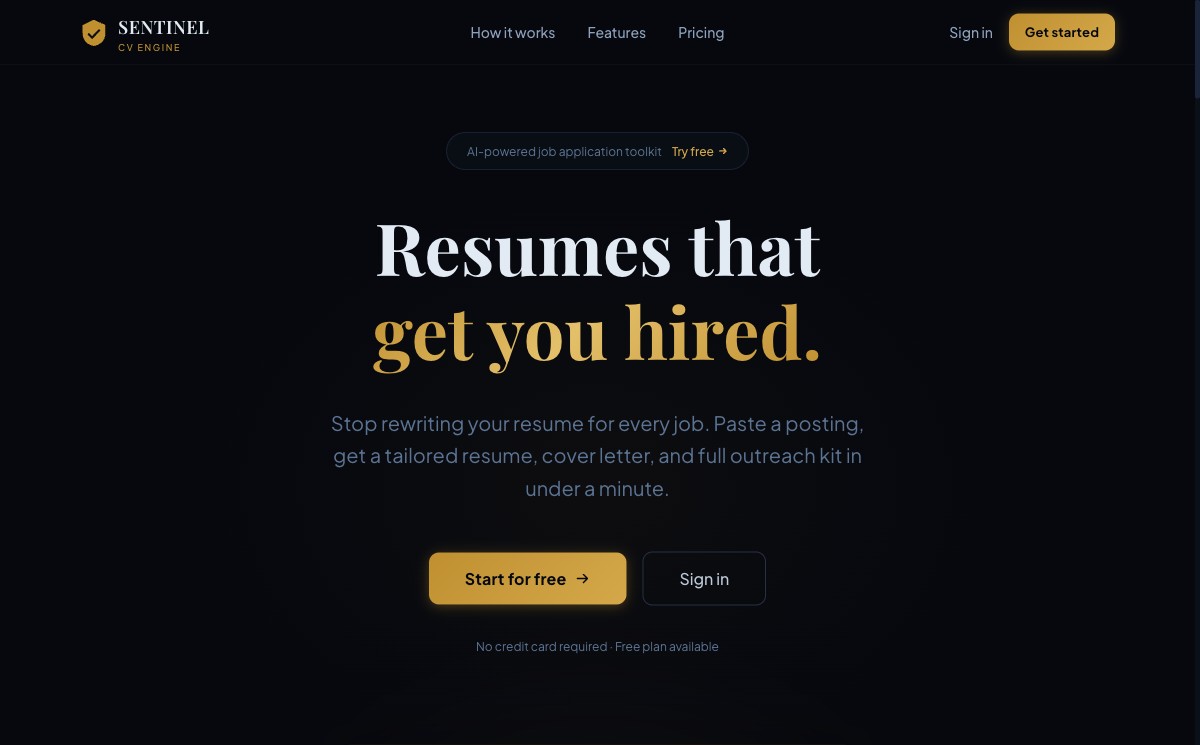 Sentinel CV Engine homepage screenshot